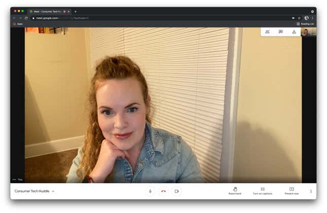 The light in my office can be dim and pretty atrocious, but the iMac’s 1080p lens works magic so people can still see me.
