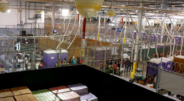 Hundreds of mostly Central American immigrant children are separated into age and gender holding areas as they are being processed.