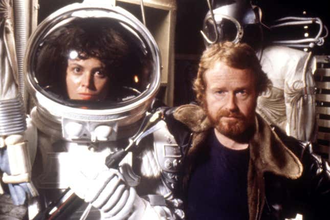 Sigourney Weaver (left) and Ridley Scott (right) staring