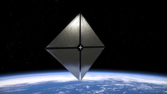 An artist’s depiction of the Solar Sail System spacecraft in orbit.