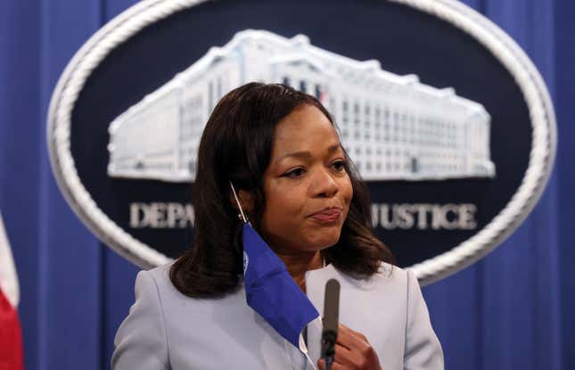 U.S. Assistant Attorney General for the Civil Rights Division Kristen Clarke speaks on a federal investigation of the City of Phoenix and the Phoenix Police Department during a news conference at the Department of Justice on August 05, 2021 in Washington, D.C.