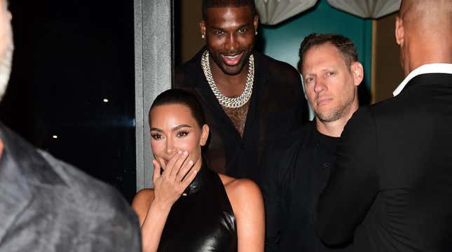 Tristan Thompson and Kim Kardashian are seen leaving Gekko restaurant on July 22, 2023 in Miami, Florida.