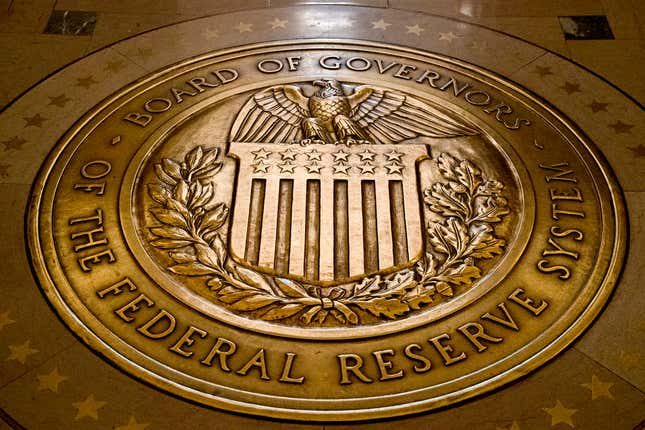 FILE- The seal of the Board of Governors of the United States Federal Reserve System is shown at the Marriner S. Eccles Federal Reserve Board Building in Washington on Feb. 5, 2018. (AP Photo/Andrew Harnik, File)