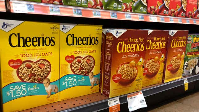 General Mills Inc's Cheerios and Honey Nut Cheerios are displayed on the shelf of a Whole Foods Market store in Venice, California