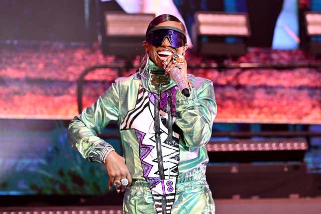 Missy Elliott performs onstage during the Strength of a Woman’s MJB “Celebrating Hip Hop 50” Concert in Partnership with Mary J. Blige, Pepsi, and Live Nation Urban at State Farm Arena on May 12, 2023 in Atlanta, Georgia.
