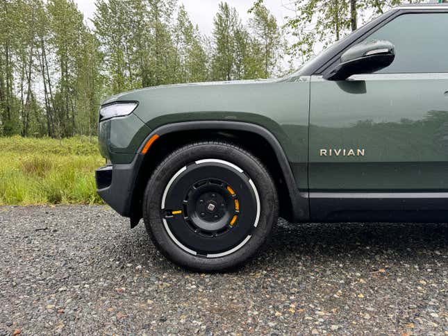 Front wheel of a Rivian R1S