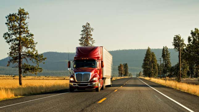 Tractor trailer on an empty road