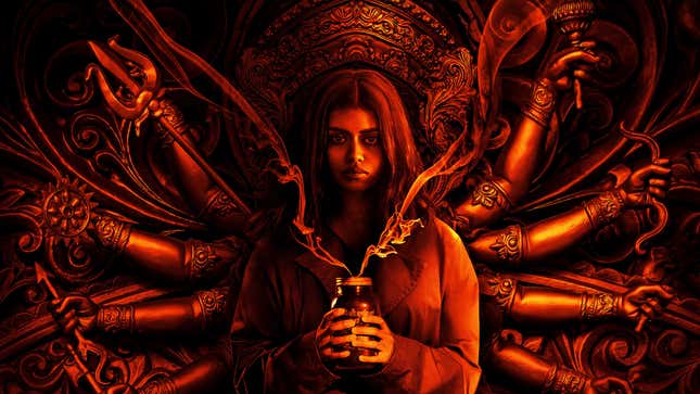 It Lives Inside poster girl holding a haunted jar with arms coming out of her back