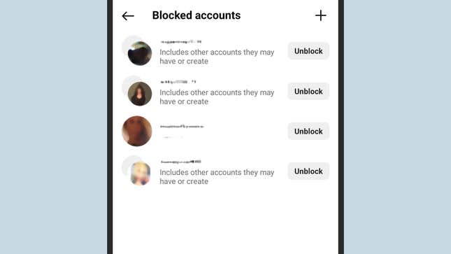 Blocked contacts on Instagram.