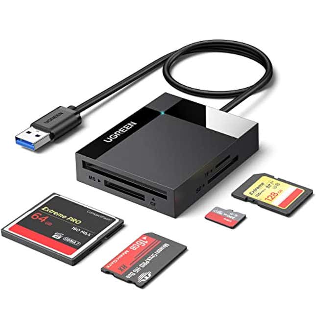 Image for article titled UGREEN SD Card Reader USB 3.0 Card Hub Adapter 5Gbps Read 4 Cards Simultaneously CF, Now 56% Off