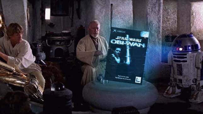 An image shows the Xbox cover of Obi-Wan inserted into a scene in Star Wars. 