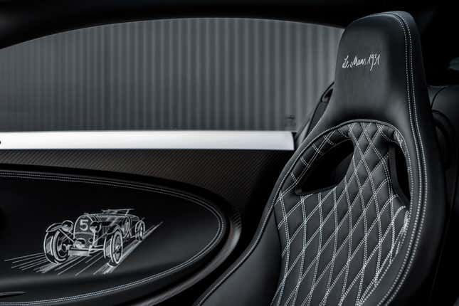 Black seat and door panel of a Bugatti Chiron Super Sport