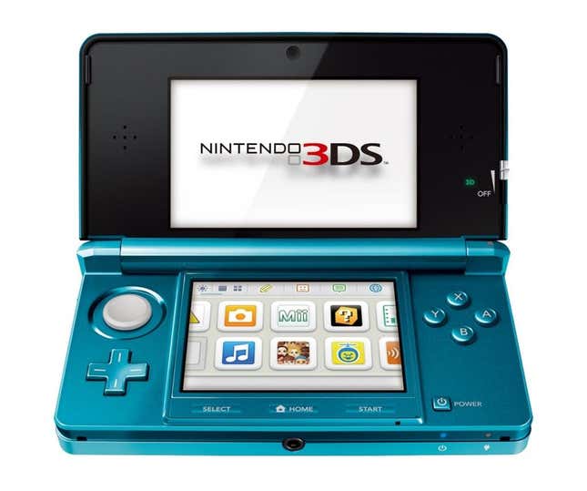 A blue 3DS sits opened