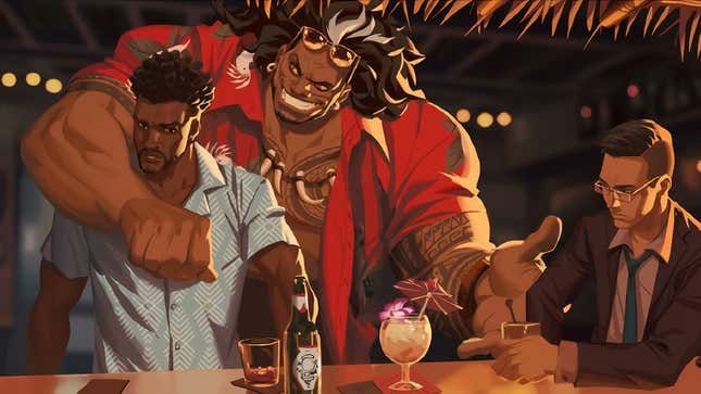 An Overwatch 2 comic shows Baptiste and Mauga at a bar.