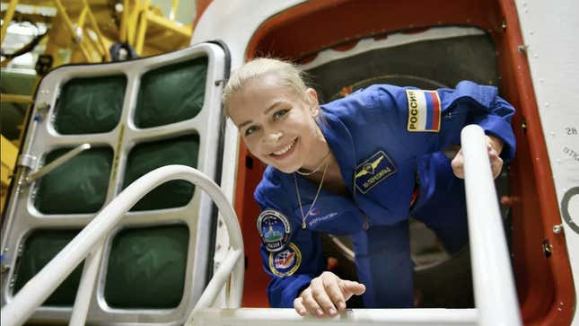 Actress Yulia Peresild preparing for the mission at the Yuri Gagarin Cosmonaut Training Center.