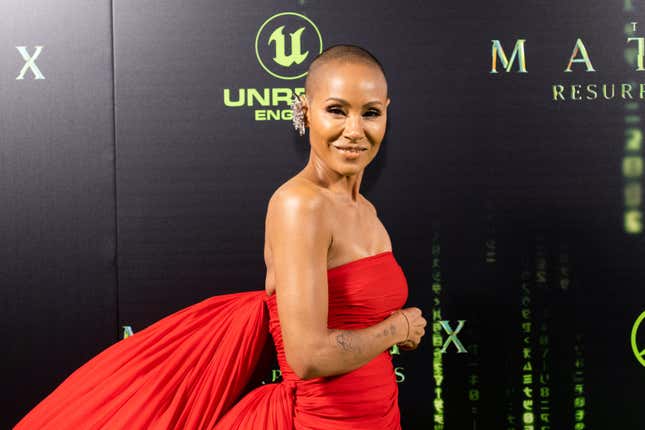 US actress Jada Pinkett Smith arrives for the premiere of “The Matrix Resurrections” at the Castro Theatre in San Francisco, California, December 18, 2021. (Photo by David Odisho / AFP) (Photo by DAVID ODISHO/AFP via Getty Images)