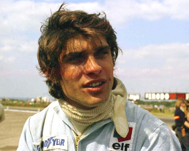 French Formula One racing driver Francois Cevert, talking to reporters, at Silverstone, England, July 15, 1971.