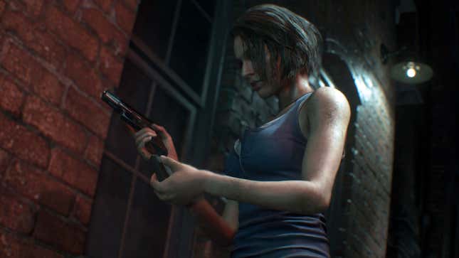 Jill Valentine holding a gun.
