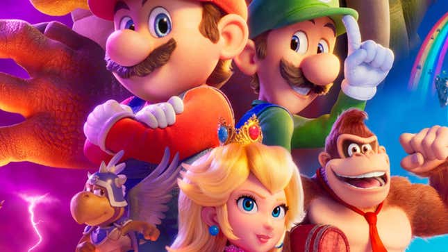 Mario, Luigi, Peach, and Donkey Kong are seen in official poster artwork for The Super Mario Bros. Movie.