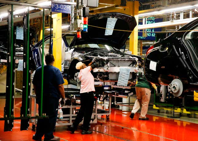 FILE- In this Feb. 14, 2017, file photo, employees do assembly and quality control work on automobiles at the Mercedes-Benz plant in Tuscaloosa, Ala. A majority of workers at the plant near Tuscaloosa, are calling for a vote to join the United Auto Workers union. According to the UAW, Friday, April 5, 2024, the Mercedes workers have filed a petition with the National Labor Relations Board for the vote. (Gary Cosby Jr./The Tuscaloosa News via AP, File)