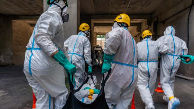 Participants of training take part in chemical, biological, radiological, nuclear and explosive (CBRNE) exercises on September 5, 2023 in Dnipro, Ukraine. The partnership between IMC and HHI aims to provide a comprehensive emergency- and trauma-care training to healthcare workers, public safety professionals and the Ukrainian community. For this 3rd phase, training programs are moving forward to being locally run by Ukrainian staff in a cost efficient, sustainable, and locally driven manner.