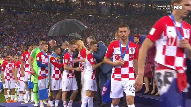 Let Us Congratulate Vladimir Putin For Victoriously Claiming The One Available Umbrella During World Cup Medal Ceremonies