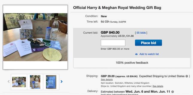 Image for article titled You Can Buy an Overpriced Bag of Garbage From the Royal Wedding on eBay