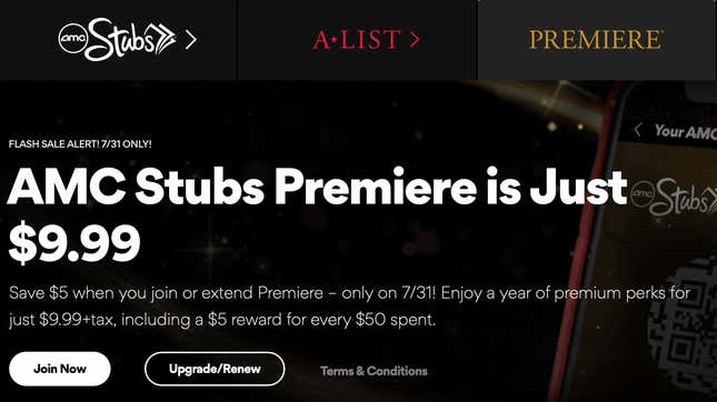 1 Year AMC Stubs Premier | $10 | AMC