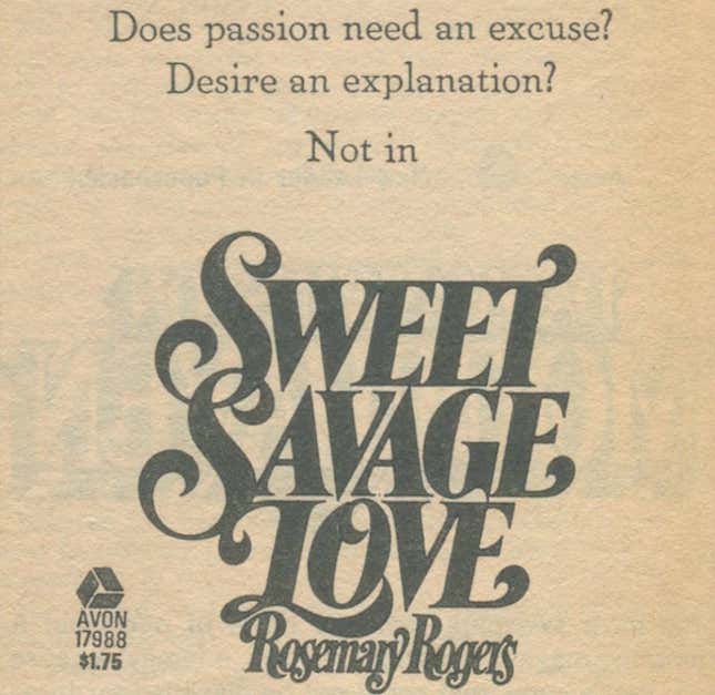 Ad for Sweet Savage Love from the back of The Flame and the Flower.