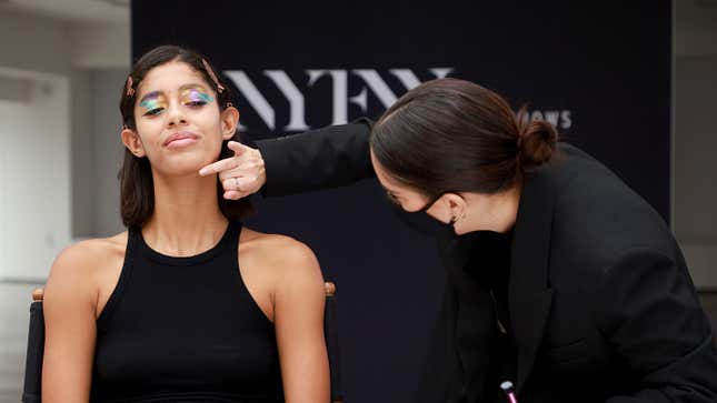 Makeup Artist Jezz Hill and model Anika Hartje during Jezz Hill &amp; Tood Masterclass at New York Fashion Week: The Shows at Spring Studios on Feb. 14 in New York City.