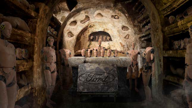 Image for article titled Thousands Of Dismembered Crash Test Dummies Line Newly Discovered Catacombs Beneath Ford Motor Plant