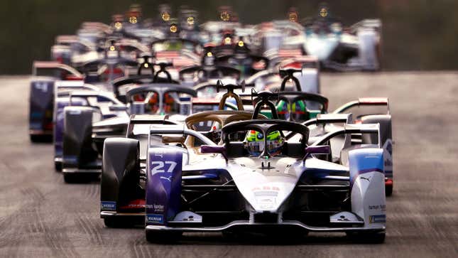 A pack of cars at the Diriyah E-Prix in Saudi Arabia in November. 