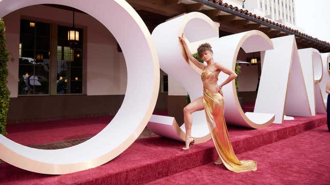 Oscar nominee Andra Day arrives on the red carpet of The 93rd Oscars on Sunday, April 25, 2021.