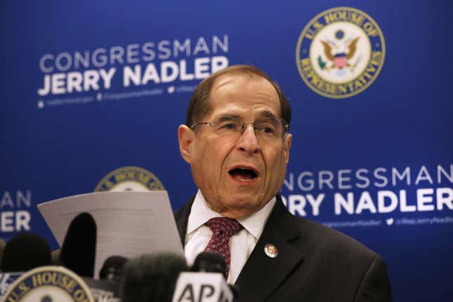 House Judiciary Committee Chairman Jerrold Nadler (D-NY) holds a news conference on April 18, 2019 in New York City. Prior to the Justice Department’s release of Mueller’s report, Nadler requested Special Counsel Robert Mueller appear before his committee no later than May 23. Politicians, journalists and citizens alike are reading the highly anticipated report for the first time on Thursday.