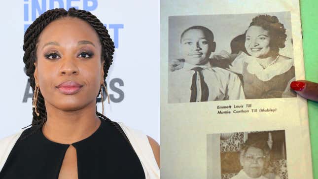 Chinonye Chukwu arrives for the 35th Film Independent Spirit Awards in on February 8, 2020; Deborah Watts of Minneapolis points out a widely seen 1950s photograph of her cousin Emmett Till and his mother Mamie Till Mobley