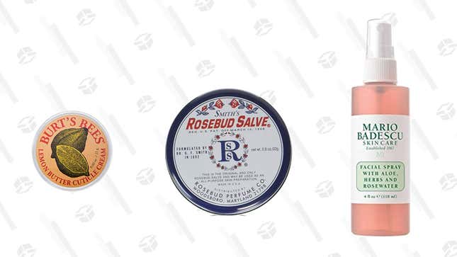Burt’s Bee Cuticle Cream, $7
Smith’s Rosebud Salve, $12
Mario Badescu Rosewater Facial Spray, $7
