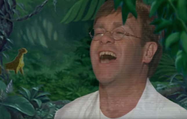 Image for article titled 10 Iconic Screenshots from Elton John's 'Can You Feel the Love Tonight' Video