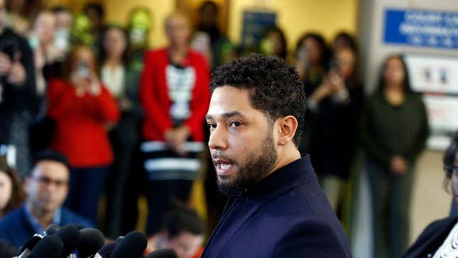 Jussie Smollett speaks with members of the media after his court appearance at Leighton Courthouse on March 26, 2019 in Chicago, Illinois. 