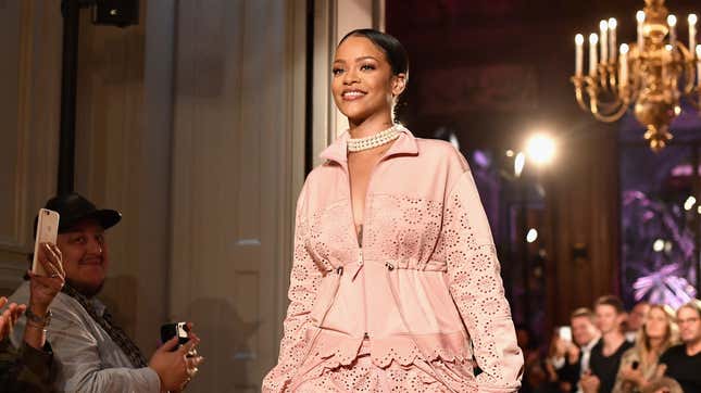 Rihanna walks the runway during FENTY x PUMA by Rihanna at Hotel Salomon de Rothschild on September 28, 2016 in Paris, France.