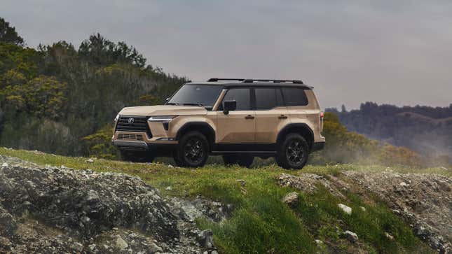 A Lexus GX in a foggy, green environment