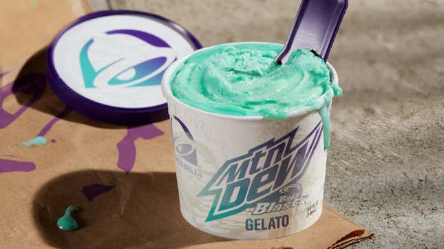 Taco Bell MTN DEW Baja Blast Gelato in cup with spoon