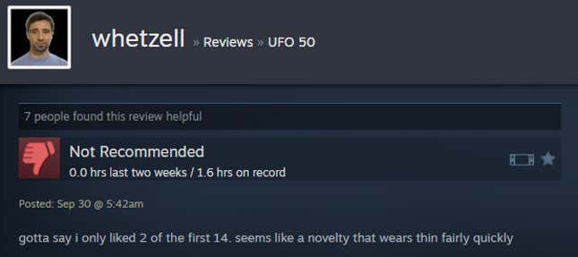 Image for article titled UFO 50&#39;s Retro Gaming Masterpieces, As Told By Steam Reviews