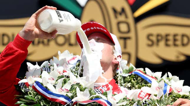 Image for article titled Anti-Dairy Lobby Wants Indy 500 Winners To Stop Dousing Themselves In Milk