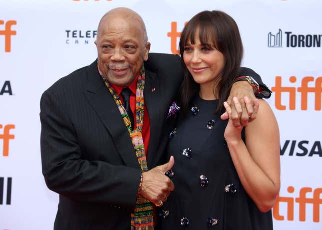 Quincy Jones, left and Rashida Jones attend the ‘Quincy’ premiere during 2018 Toronto International Film Festival at Princess of Wales Theatre on September 9, 2018 in Toronto, Canada.