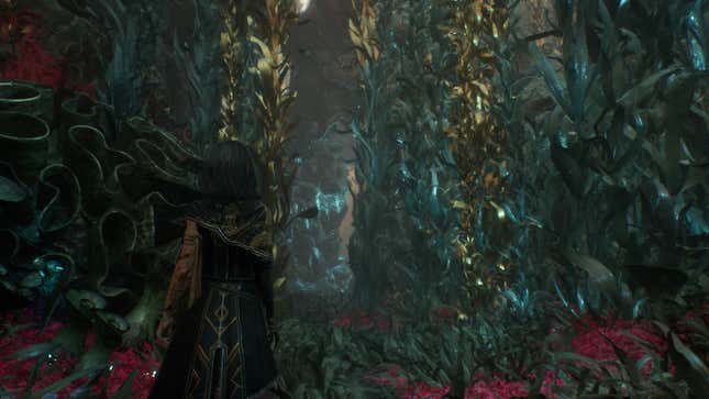 Lune looks through a hidden passage.