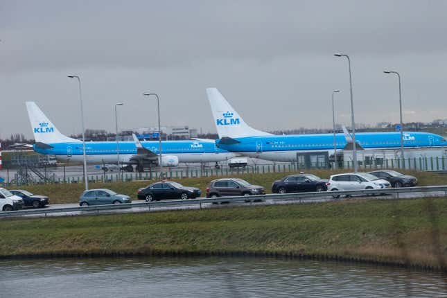 FILE - KLM airplanes sit in Schiphol Airport near Amsterdam, Netherlands, on Jan. 18, 2018. The Dutch government has systematically put the interests of the aviation sector above those of people who live near Schiphol Airport, one of Europe&#39;s busiest aviation hubs, a Dutch court ruled Wednesday, saying that the treatment of local residents amounts to a breach of Europe&#39;s human rights convention. (AP Photo/Peter Dejong, File)