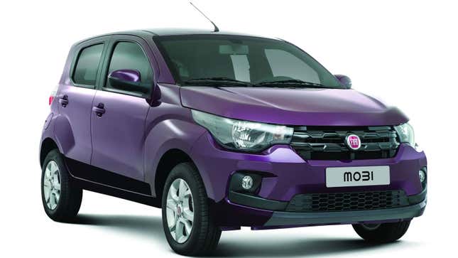 A photo of a purple Fiat Mobi car. 