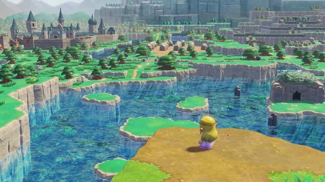 A screenshot of Zelda overloooking Hyrule's overworld in The Legend of Zelda: Echoes of Wisdom.