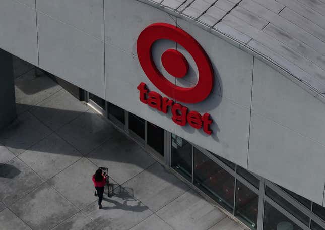 An aerial view of a customer entering a Target Store on February 28, 2025 in Sausalito, California. 