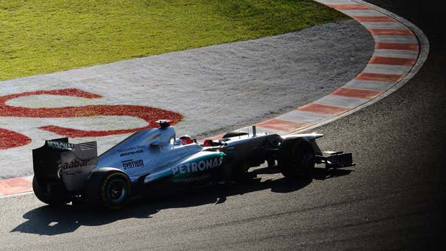 A photo of a Mercedes F1 car on track in 2012. 